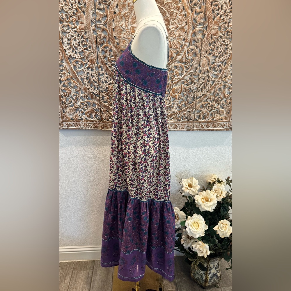 Natural Life Journey Boho Cotton Maxi Dress, Purple Floral Border - Picture 8 of 14